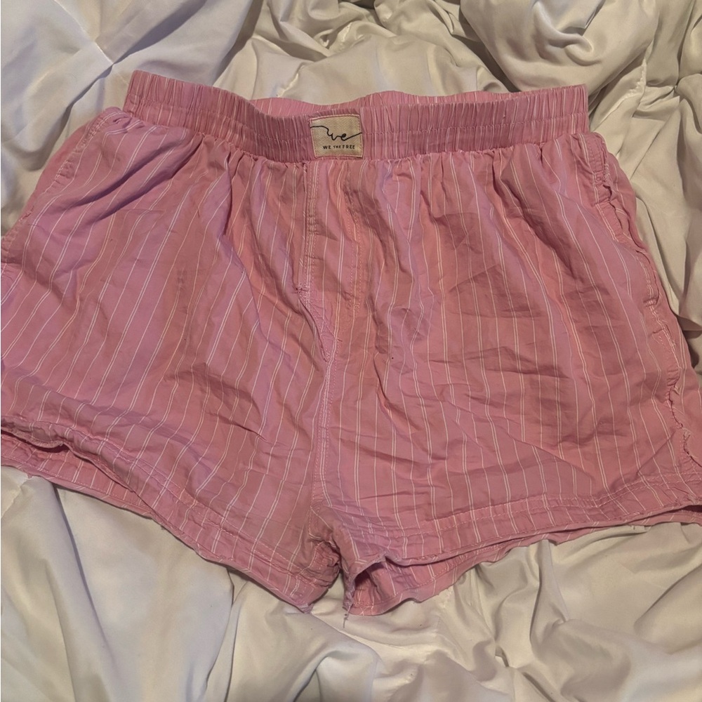 Free People Pink Striped High Waist Shorts